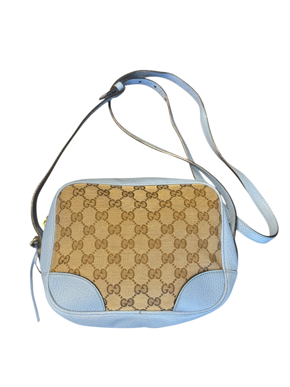 Gucci Bree GG Supreme Blue & Brown Canvas & Leather Crossbody Camera Bag - Picture 2 of 10